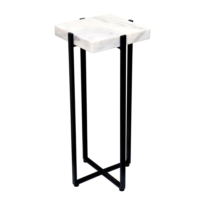 Metal 23" Square Marble Top Accent Table - Black