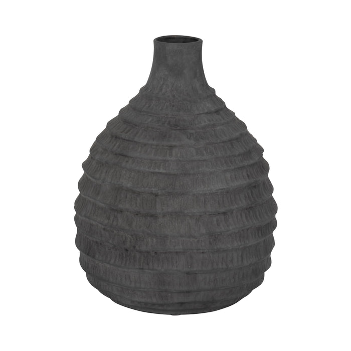 12" Faded Ribbed Bulbous Vase - Black