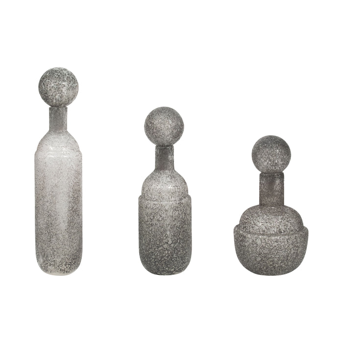 12" / 15" / 18" Inga Gray Lidded Glass Bottles (Set of 3) - Gray