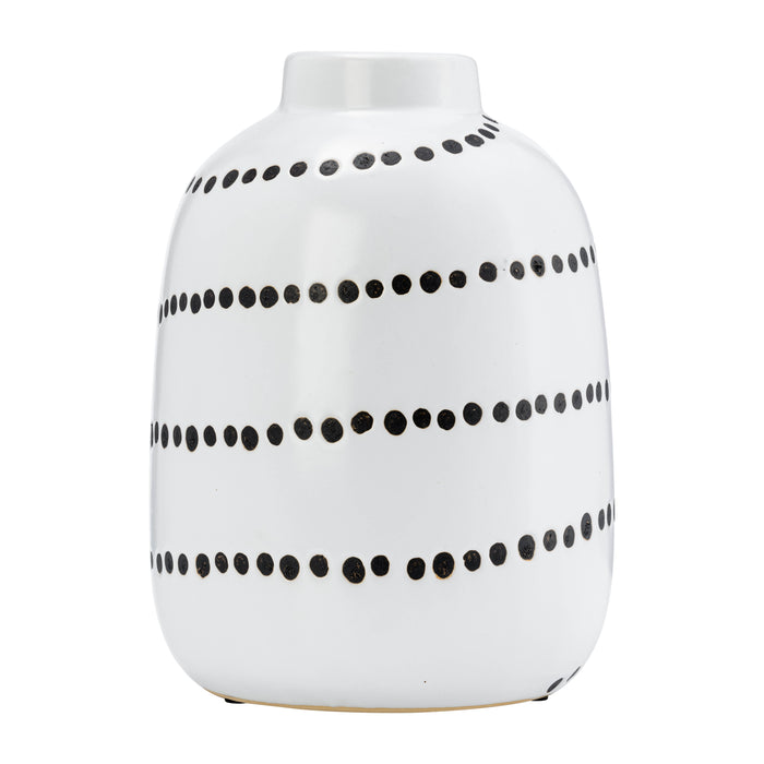 Ceramic Spiral Dot Flower Vase 9" - White / Black