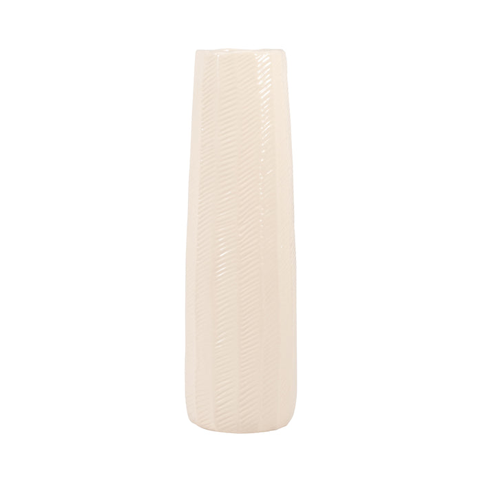 Ceramic 16" Etched Lines Cylinder Vase - Cotton